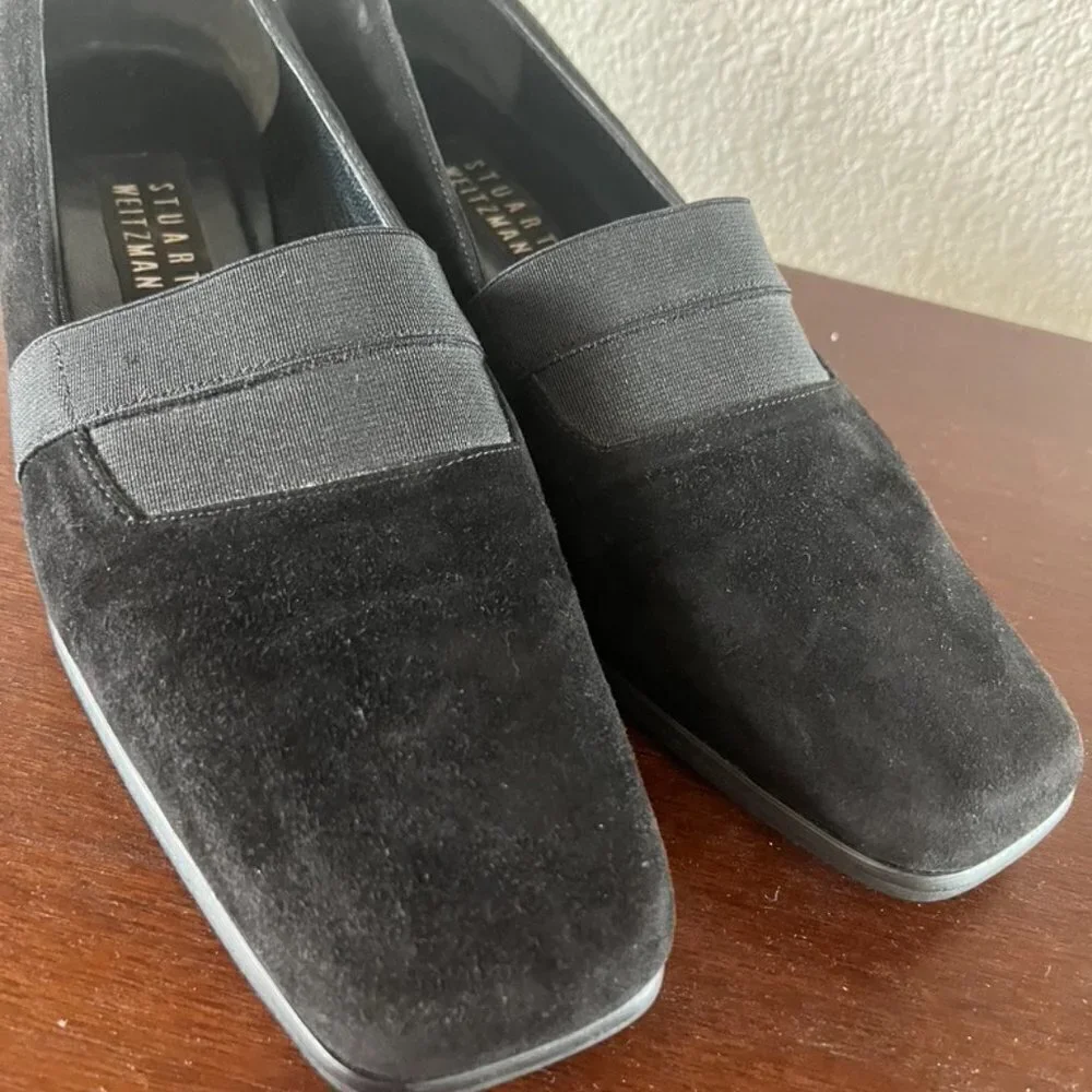 ** Stuart Weitzman Black Suede Loafers Shoes Slip On Black Low Heel Size 8